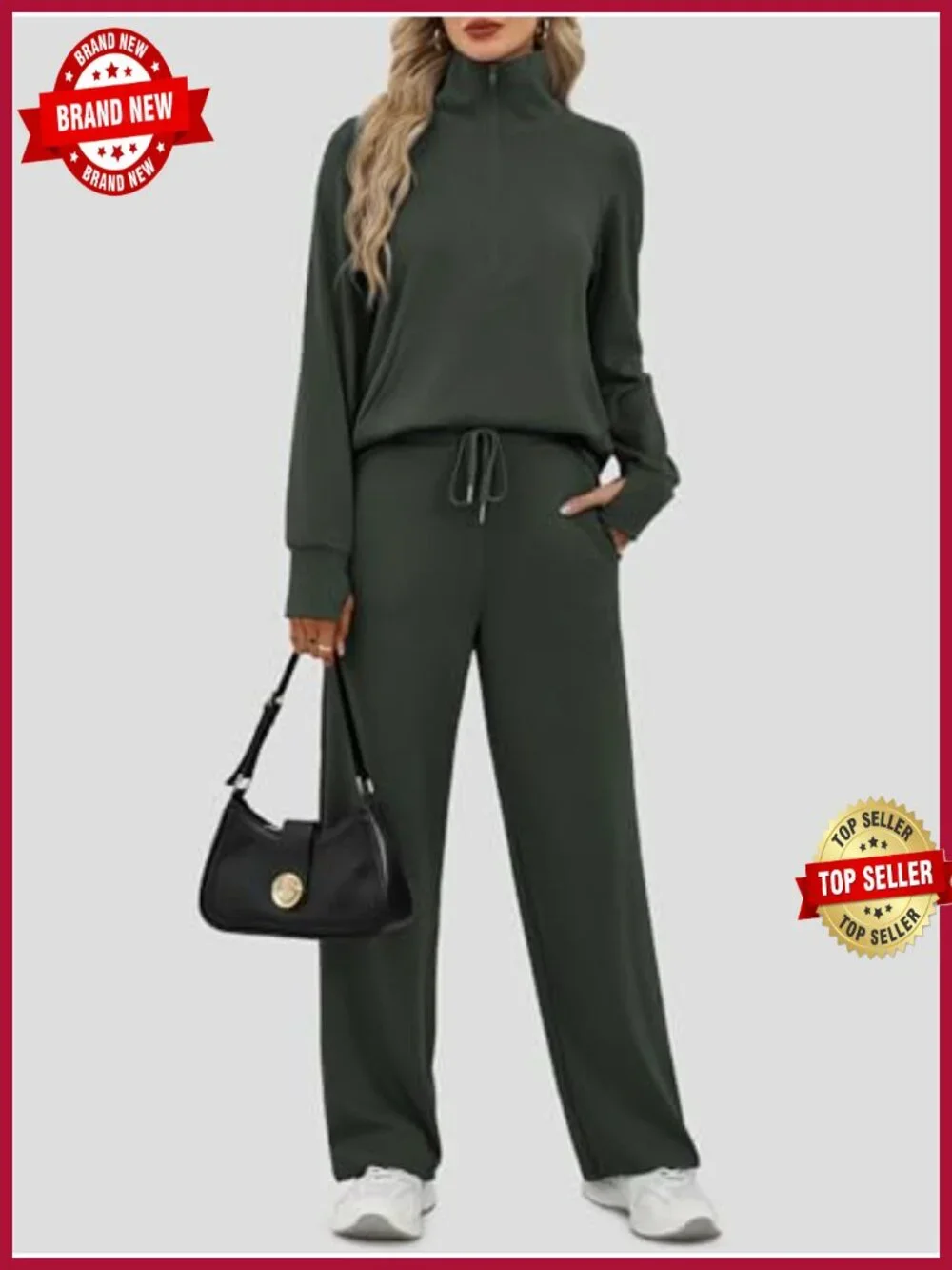 2 Piece Lounge Set Half Zip Sweatshirt Wide Leg Sweatpants Oversized Tracksuit